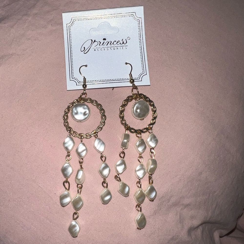 Gold and Pearl Dangle Earrings